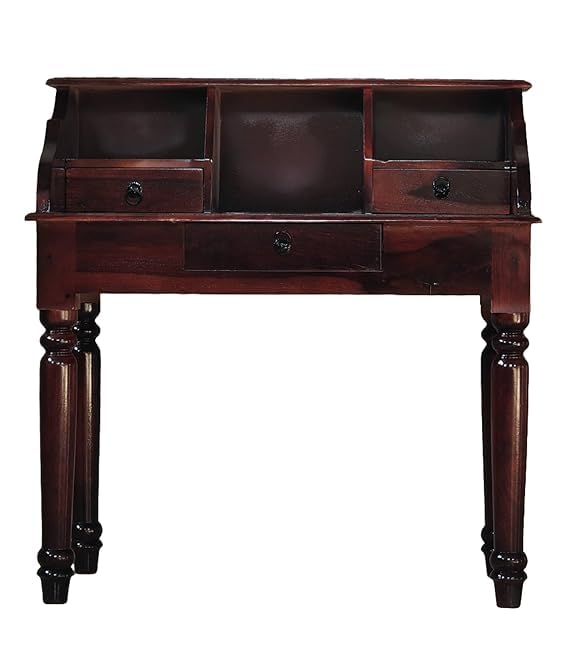 Image of Sheesham Wood Study Table with 3 Drawers Storage for Study Room Home and Office (Assemble- Do It Yourself) Color -Mahoghany Brown Finish (moghny)