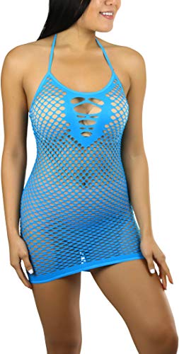 Image of ToBeInStyle Women's Stretch See Through Fishnet Novelty Mini Rave Party Dress