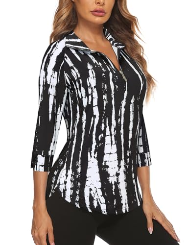 Image of Cucuchy Style Womens Golf Shirt 3 /4 Sleeve Quarter Zip Workout Tennis Tops Quick Dry UPF 50+ Shirts