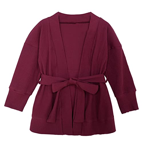 Little Toddler Kids Girls Cardigan Sweater Long Sleeve Knitted Ribbed Jacket with Belt