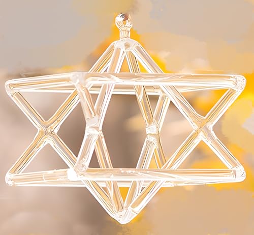 Pirámide/Merkaba/Mokaba de cristal de cuarzo ópticamente transparente para chakras, con dos tipos de mazo para cuenco tibetano de cristal, regalo para terapia de sonido, meditación y yoga, 25,4 cm (1