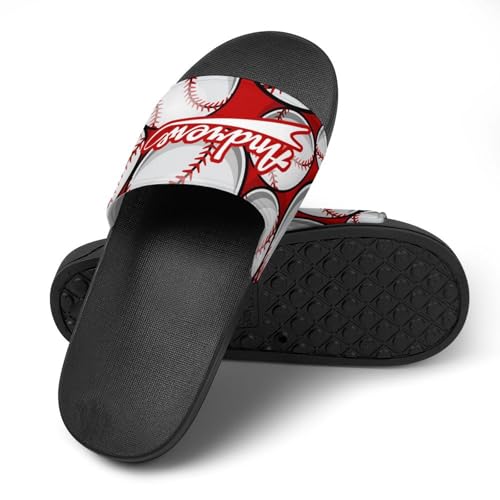 Custom Sports Slides Personalized Slippers - Baseball Sandals Quick Drying Softball Slippers Indoor Outdoor,Gifts for Men Youth Boy (Black,Style 4)4