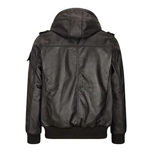 TruClothing Mens Real Leather Jacket Black Brown Hooded Hood Zip Retro Bomber Casual4