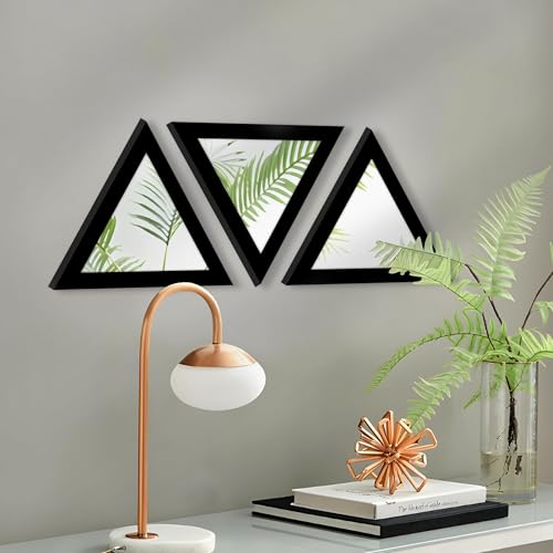 Image of Art Street Black Triangle Decorative Wall Mirror Set of 3 Triangle Shape Mirror for Home Decoration, Size-10x10 Inch