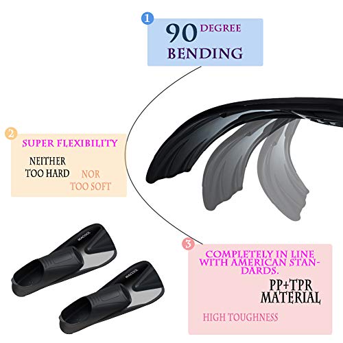 Wacool Adult Short Light Full Foot Pocket Travel Size Fins Short Blade Fins Flippers For Snorkeling Diving Scuba Or Swimming Training (Black L) #TOP2