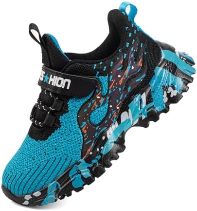 PRMTF Boys Girls Shoes for Kids Tennis Running Lightweight Breathable Athletic Sport Sneakers Blue-Black