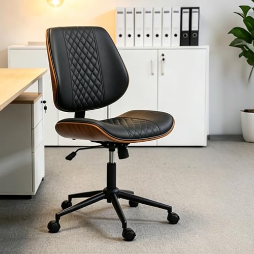 DYHOME Modern Walnut Home Office Chair, Executive Desk Chair No Arms Black