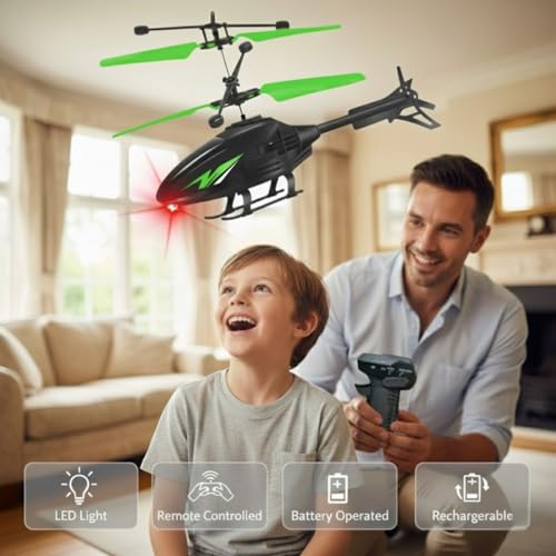 Image of Gravity Sensor Trigger Remote Helicopter Toy for Boys with Safety Sensor, Indoor Palm Sensing, Rechargeable with LED Lights I Pack of 1 (GG Green)
