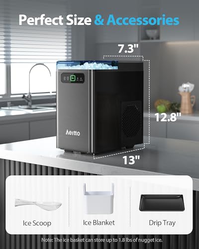 Aeitto Nugget Ice Maker Countertop, Pellet Ice Machine Soft Chewable Ice 40lbs/Day, One-Click Operation, Auto Self-Cleaning Crushed Ice Makers Stainless with Scoop for Home/Kitchen/Office (Black) - Thumbnail 5
