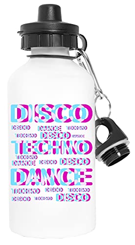 Flacone da 600ml Disco Dance Techno Sport Viaggio Bianca Bottiglia d\'acqua Metallo A Prova Di Perdita Travel White Water Bottle Metal Leak-Proof