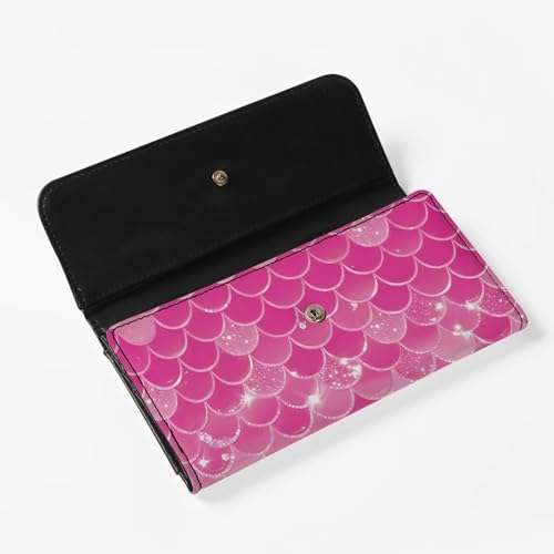 Image of AFPANQZ Womens Wallets Leather Trifold Multi Card Holder Slots Wallet, Pink Purple Fish Scales Ladies' Leather Card Pouch Bag for Keys Lipstick Cit Cards Holder
