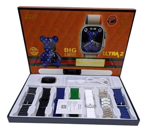 Generic Smart Watch Ultra 2, Big 2.20 OLED Display, 7+1 Silicone Straps (Blue, Brown, White, Green), Fitness Tracker, Health Apps, Custom Watch Faces