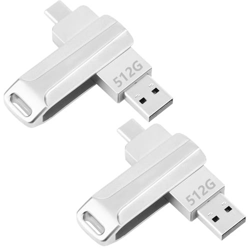 2 Piezas USB C Pendrive 512GB Dual Drive Pendrive Tipo C y USB 3.0 2 en 1 Carcasa Impermeable Memoria USB 3.0 Metal Diseño Resistente Giratorio con OTG Phone/Pad/Mac/Tablet/PC