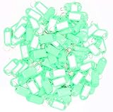 Hotel Key Labels Organizer - LeBeila 100 Plastic Key Tags With Label Window, Metal Split Ring And Writable Blank Paper Tags Reusable Id Identifiers For Office/House Keys, Luggage, Keychains (Green)