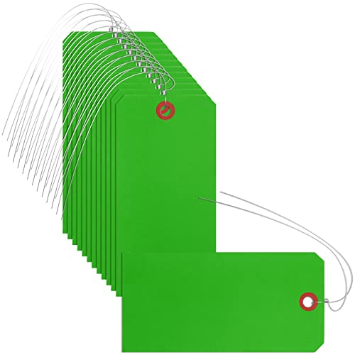 Geyee 200 Pcs Blank Manila Shipping Tags with Wires for Inventory, Green