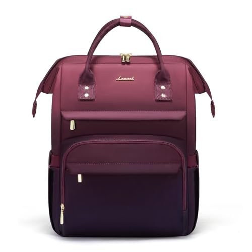LOVEVOOK Gradient Laptop Backpack for Women,15.6 Inch Work Computer Bakcpack Purse Laptop Bag With Anti-Theft Pocket,Waterproof Carry on Teacher College Backpack for Travel,Purple-Red