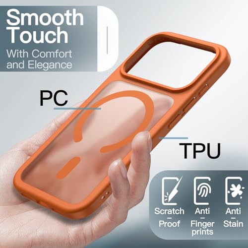 Image of JETech Magnetic Case for iPhone 17 Pro Max 6.9-Inch Compatible with MagSafe, Translucent Matte Back Slim Minimalist Shockproof Phone Cover (Orange)