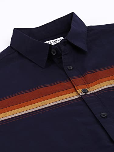 Image of Dennis Lingo Men's Navy Slim Fit Cotton Casual Shirt