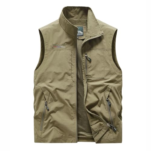 Caxndycing Chaleco vaquero para hombre, fotógrafos, sin mangas, para exteriores, camping, multibolsillo, senderismo, chaleco de trabajo, de algodón, chaleco de pescador, vaquero, chaleco multifunción