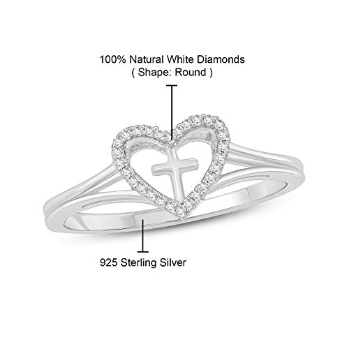 Cali Trove 1/20 CT Natural Diamond Heart Cross Rings for Women | Diamond Fashion Rings | Religious Heart Cross Rings | Gifts for Her | Promise Rings Jewelry Gifts for Women4