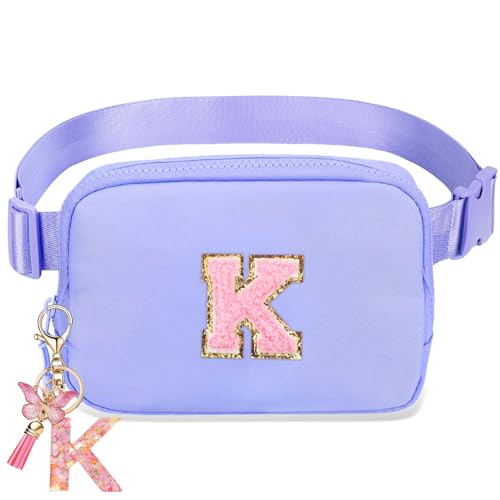 Image of Gifts Girls Teens Kids - Birthday Gifts for Women, Personalized Gifts for Mom Freind Sister Teacher, Graduation GiftsInitial Crossbody Bag Belt Bag for Women Lavender Purple K
