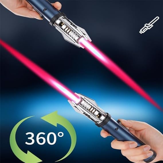 Accendino Torcia Laser A Butano Ricaricabile: Fiamma Regolabile Rossa E Blu, Antivento Con Blocco Sicurezza, Per Campeggio E Cucina - 5