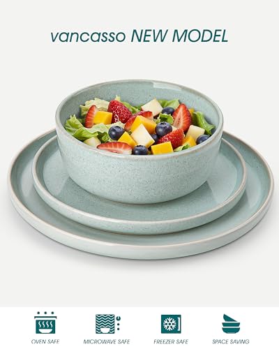 Image of vancasso ANYA 24 Pieces Plates and Bowls Set, Mint Green Dinnerware Sets, Reactive Glaze Dishes Set for 8, Ceramic Dishware Sets Kitchen Dinner Set, Microwave & Dishwasher Safe