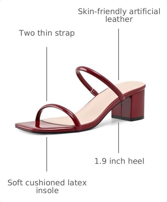 Image of Shoe'N Tale Strappy Heels for Women Square Open Toe Two Strap Low Block Heel Slip on Dressy Sandals Shoes