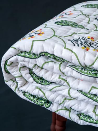 Image of Organic Mulmul Cotton Quilt- Floral, Hand Block Printed, 100% Surgical Cotton (Double)