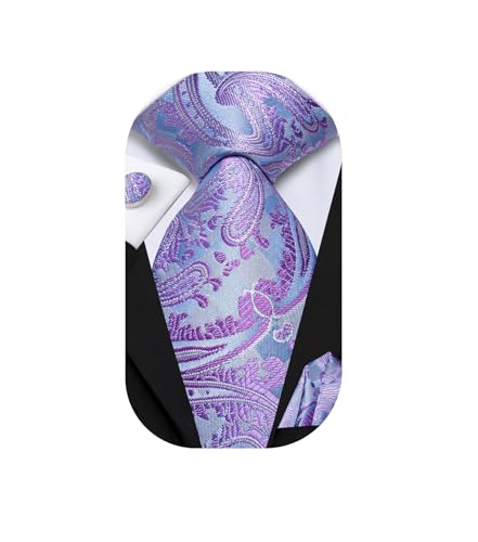 Dubulle Paisley Ties for Men Light Purple Blue Mens Floral Striped Necktie and Handkerchief Cufflinks Wedding