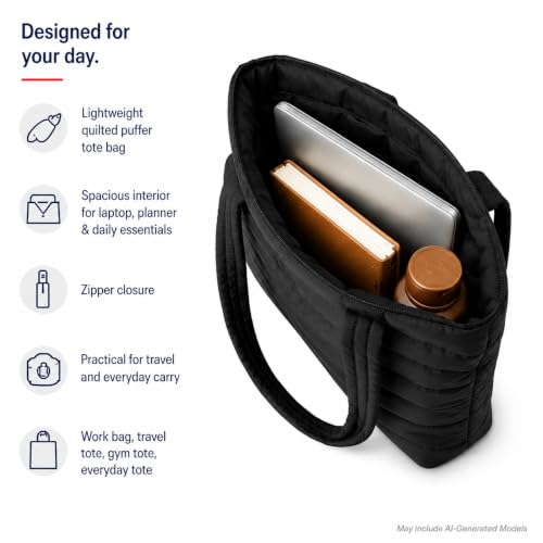 Image of Reebok Womens Tote Bag - Lightweight Carry On Puffer Quilted Tote Bag for Travel Work Travel and Daily Essentials