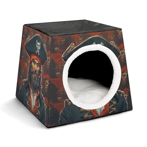Cat House for Indoor Outdoor Cats Dogs Personalized Cat Cave Cute Lesure Pirate Captain Printed Cat Beds Suitable for Small Sized Pets
