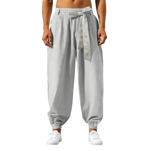 Pantalon d'été long en lin pour homme coupe droite en coton noble