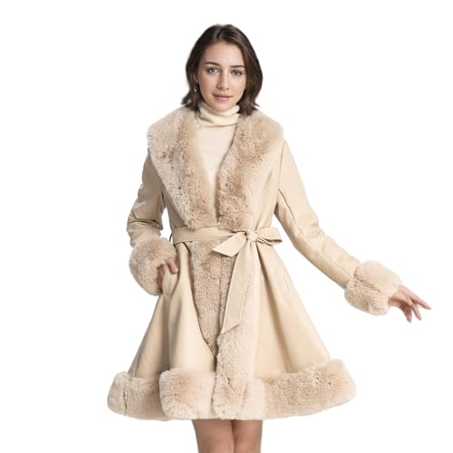 Image of MUKEMUHE Winter Faux Fur Coats for Women,Faux Fur Leather Jacket Women C001-BEIGE-XL