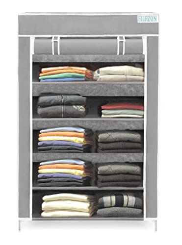 Image of FLIPZON | 5 Shelves Baby Foldable Wardrobe | Non-Woven Fabric Shelves | Grey 58 Cm, 28 CM, 91 Cm