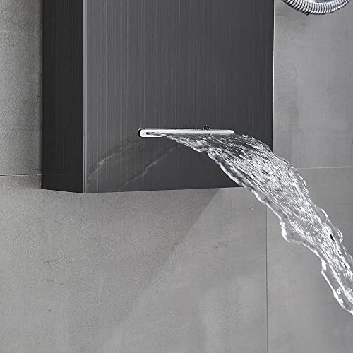 Columna de Ducha LED con Panel de Masaje, Chorro Lluvia y Cascada, Acero Inoxidable Negro, Duchador de Mano miniatura 6