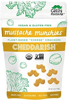 Mustache Munchies Organic Baked CHEDDARISH Crackers | Vegan, Gluten Free, Plant-Based Cheese Snack | 4 ounce, 3 count