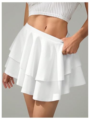 SOLY HUX Women's Ruffle Mini Skirt Layered A Line Flowy Summer Going Out Skater Skirts2