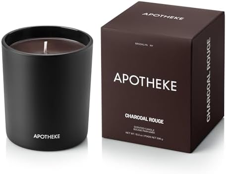 Apotheke Scented Candles for Home, Charcoal Rouge - 10.5 oz Long-Lasting Soy Wax Jar Candle - 60-70 Hours Burn Time - Notes of Cedarwood & Sandalwood, Smoky Embers, Burnt Maple, & Hint of Raspberry