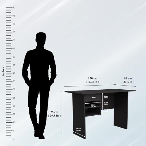 Image of VIKI Engineered Wood Computer Table, Study Table, Desks with 1 Drawer & Shelves for Adults /Students, Office Home | NOKLAK | Dark Wenge, 120W x 75H x 60D | 1 Year Warranty