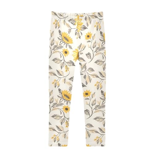 ALAZA Girls' Leggings Children's Yoga Pants Skinny Printed Dance Sunflower Cream Comfortable 4T