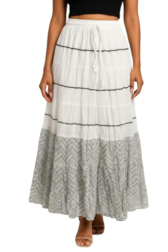Image of Premium Long Skirt | Stylish Long Crushed Cotton & Unique Prints | Floor Length Skirt for Women | Elastic Waist Premium Maxi Skirt - Comfortable Casual Wear