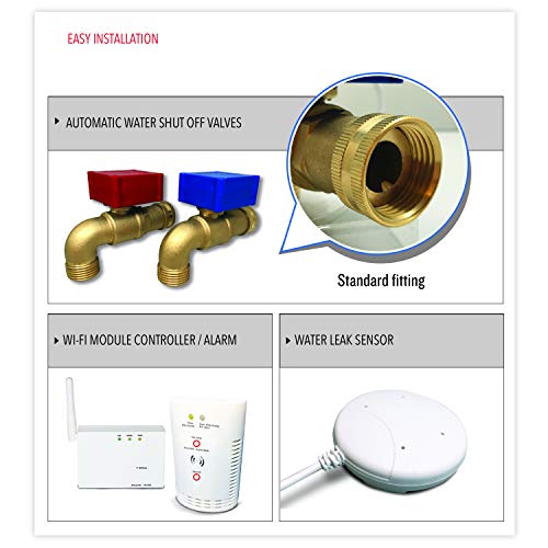 New And Improved! Automatic Laundry Water Leak Detector & Shut-Off System With Auto Shut Off & New Mobile Phone/Tablet App Alerts For Washing Machine Outlets, Flood Stopping & Water Leak Detection #TOP3