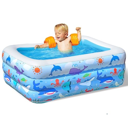 COOZi Piscina gonfiabile da 1,4 m per bambini, facile da usare, rettangolare, per bambini e neonati, grande piscina blu
