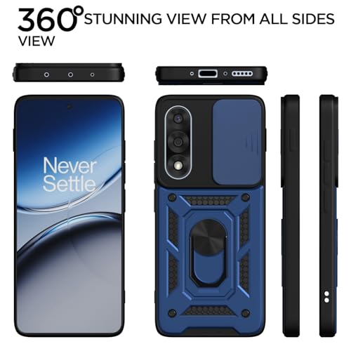 Image of Pikkme Back Cover for OnePlus Nord 5 5G | Sliding Camera Shield with Ring Stand | D10 Full Camera Protection Bumper Case (Blue)