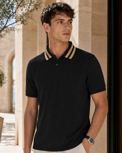 Image of Nobero Striped Collar Regular Fit Polo T Shirt for Men | Polo t-Shirts for Men | Regular Fit | Striped Collar | Premium Fabric | Casual & Smart Casual