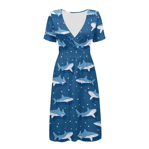 Image of Women's Summer Formal Dresses Short Sleeve Wrap V Neck Dresses Bridesmaid Wedding Guest Dress with Pockets