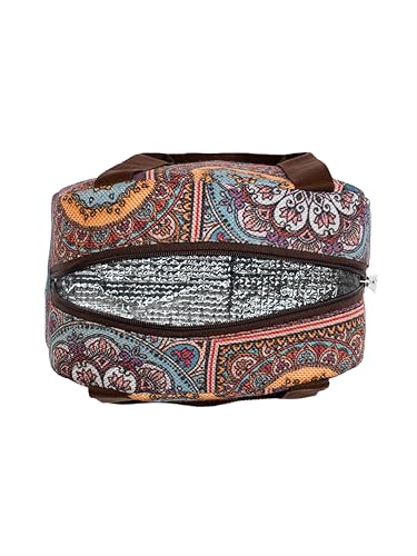 Image of ZOUK Multicolor Mandala Print Mandala Printed Jute Multicolor Insulated Lunch Tiffin Storage Picnic Bag