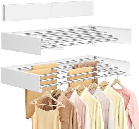 SONGMICS Wall Mounted Drying Rack, Clothes Drying Rack Foldable, ...