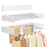 SONGMICS Étendoir à Linge Mural Rabattable, Longueur 80 cm, 5 Barres en Alliage d'Aluminium, Séchoir Pliable, Gabarit de Perçage, Gain de Place, Intérieur, Extérieur, Buanderie, Blanc Mat LLR809WE01